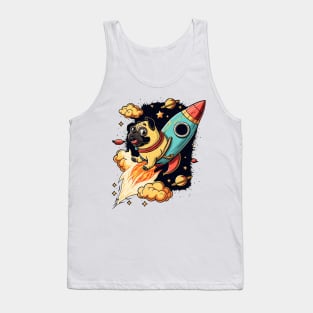 pug flying into space with a rocket Tank Top